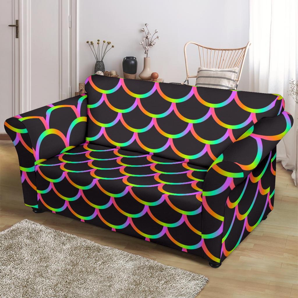 Mermaid Tail Rainbow Design Print Loveseat Slipcover-JTAMIGO.COM
