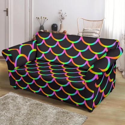 Mermaid Tail Rainbow Design Print Loveseat Slipcover-JTAMIGO.COM