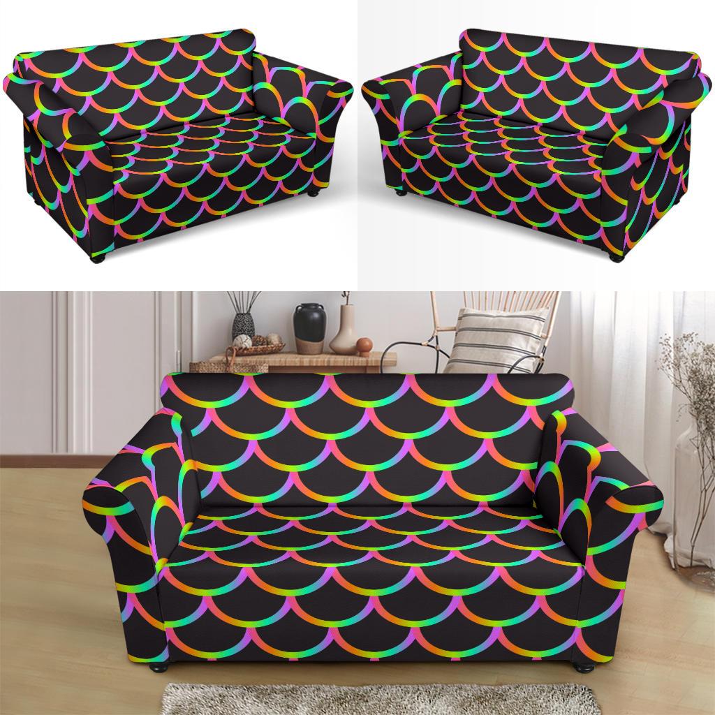 Mermaid Tail Rainbow Design Print Loveseat Slipcover-JTAMIGO.COM