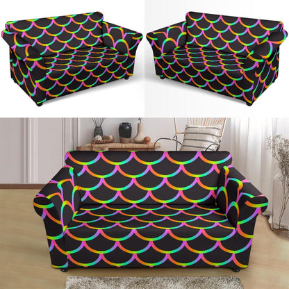 Mermaid Tail Rainbow Design Print Loveseat Slipcover-JTAMIGO.COM