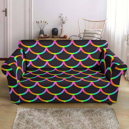 Mermaid Tail Rainbow Design Print Loveseat Slipcover-JTAMIGO.COM