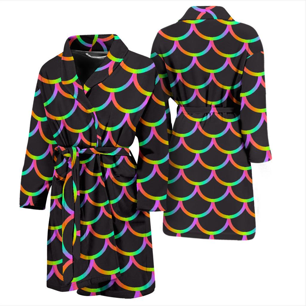 Mermaid Tail Rainbow Design Print Men Bath Robe-JTAMIGO.COM