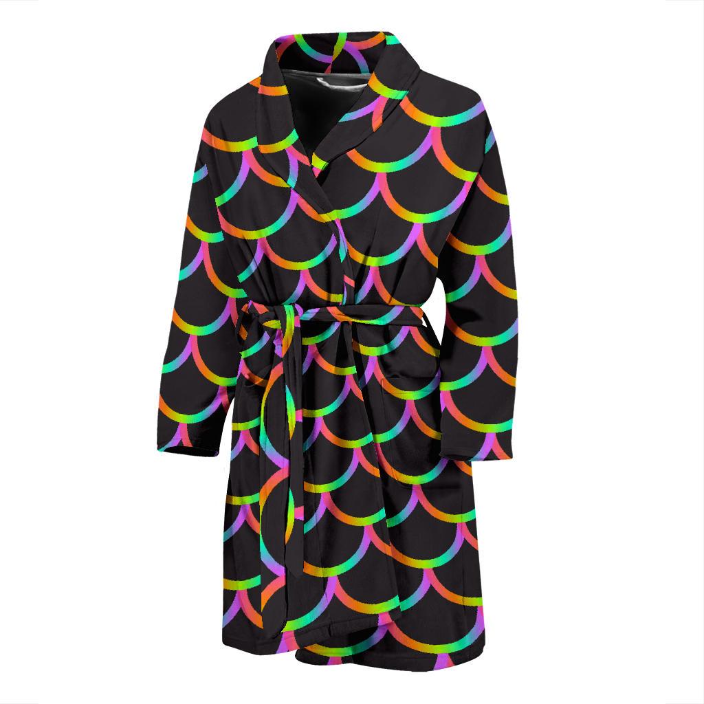 Mermaid Tail Rainbow Design Print Men Bath Robe-JTAMIGO.COM