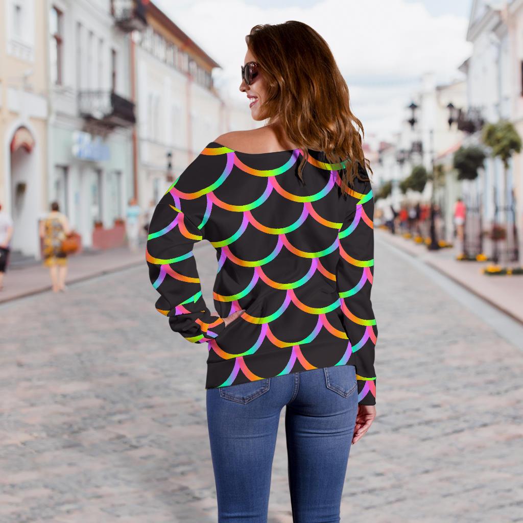 Mermaid Tail Rainbow Design Print Off Shoulder Sweatshirt