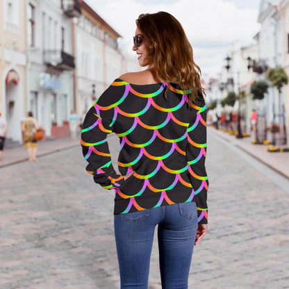 Mermaid Tail Rainbow Design Print Off Shoulder Sweatshirt
