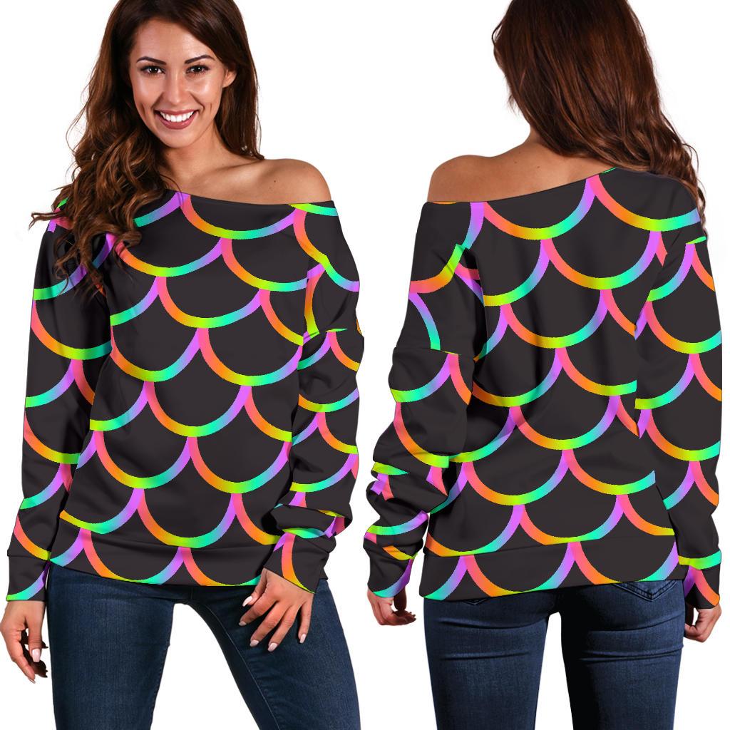 Mermaid Tail Rainbow Design Print Off Shoulder Sweatshirt
