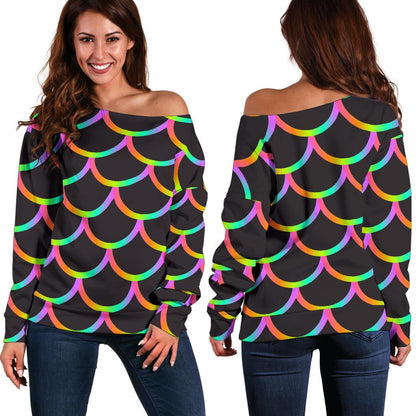 Mermaid Tail Rainbow Design Print Off Shoulder Sweatshirt