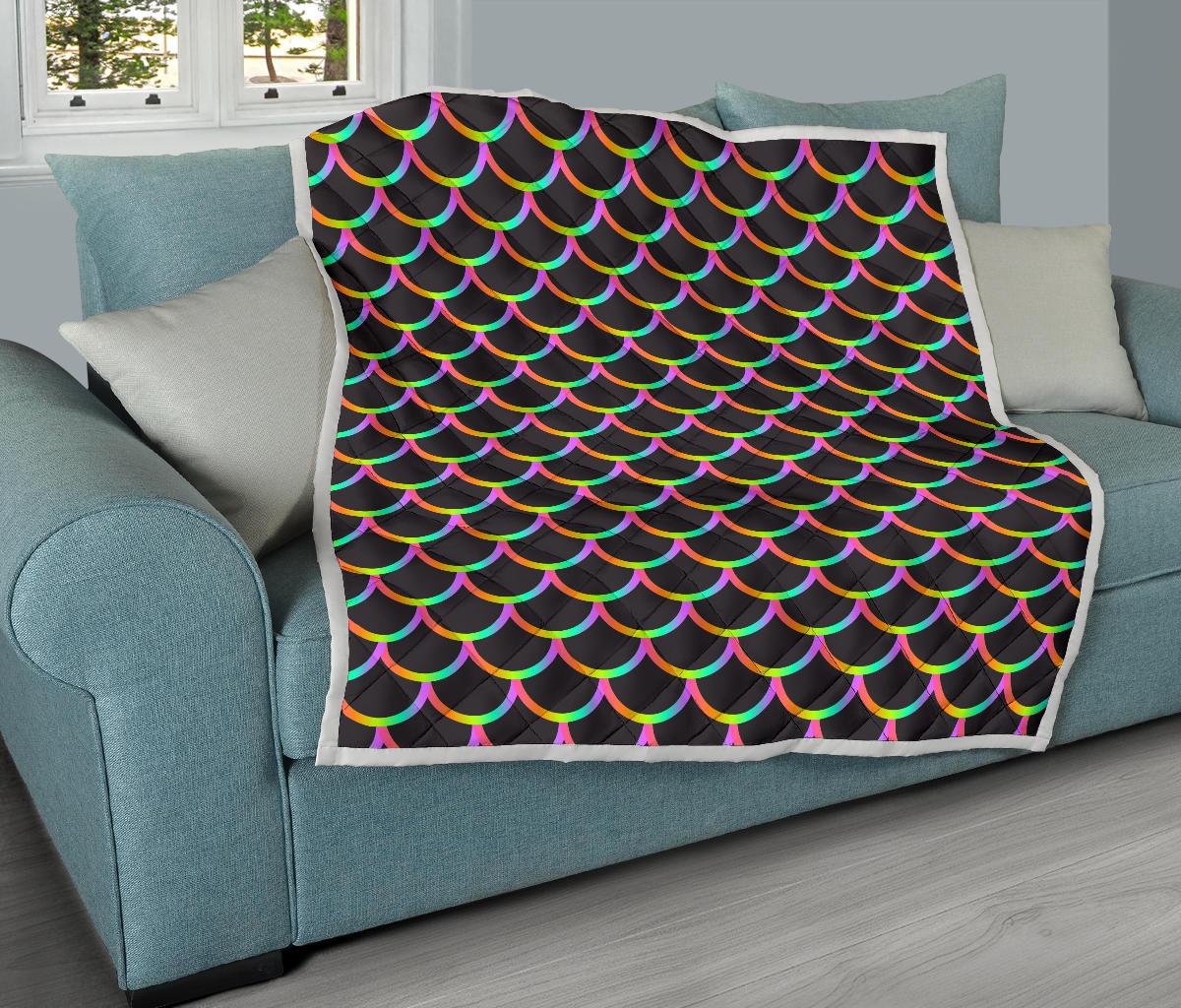 Mermaid Tail Rainbow Design Print Premium Quilt-JTAMIGO.COM