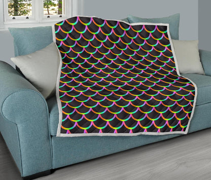 Mermaid Tail Rainbow Design Print Premium Quilt-JTAMIGO.COM