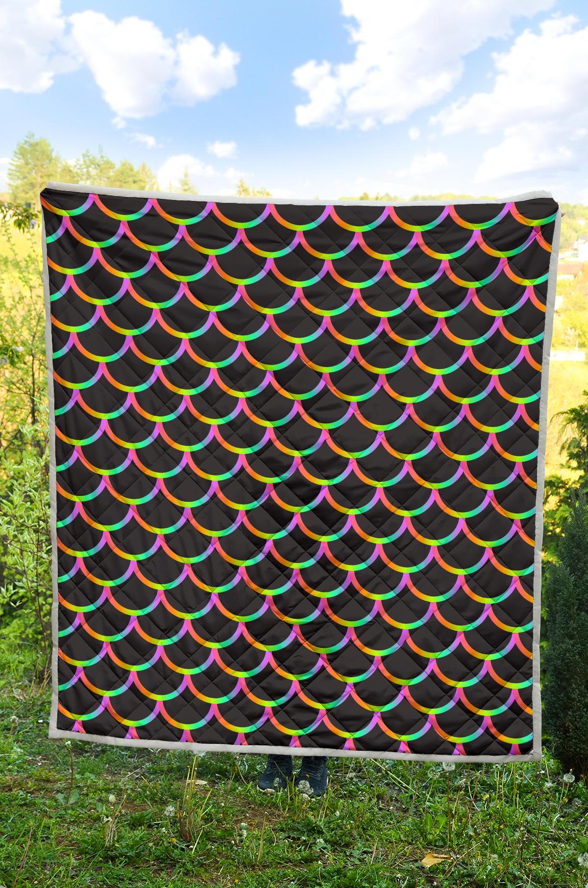 Mermaid Tail Rainbow Design Print Premium Quilt-JTAMIGO.COM