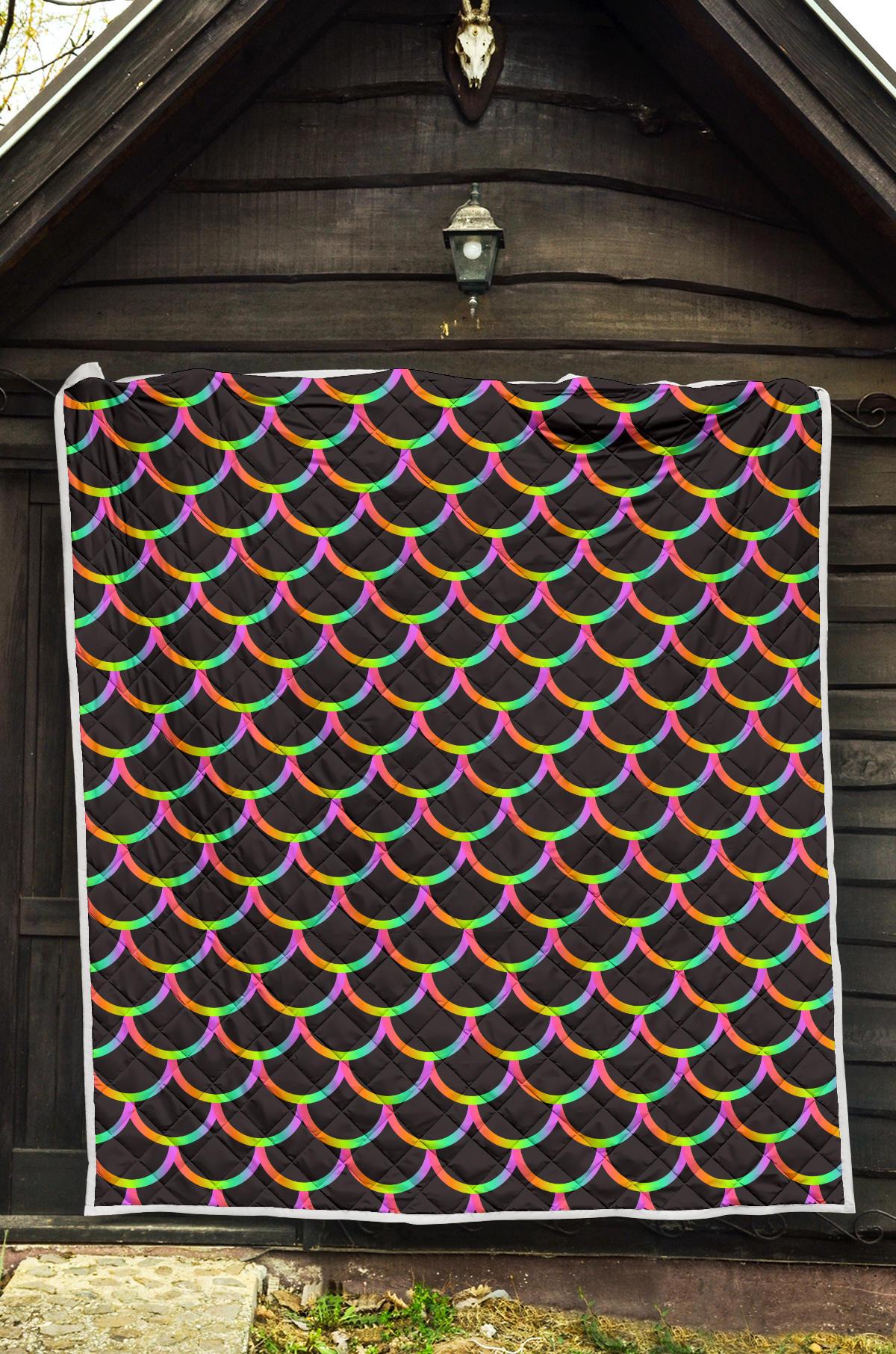 Mermaid Tail Rainbow Design Print Premium Quilt-JTAMIGO.COM