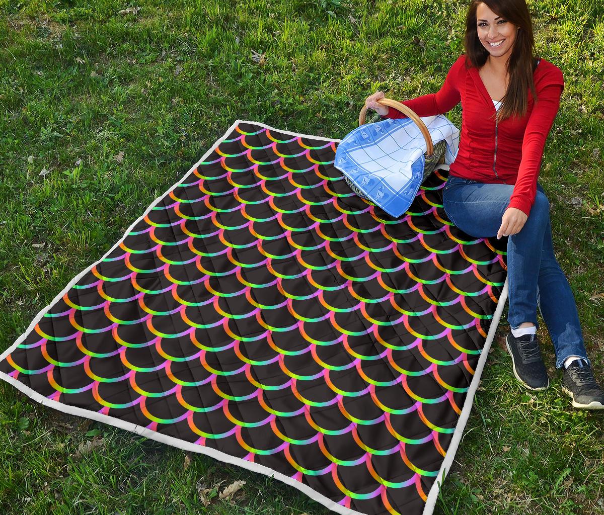 Mermaid Tail Rainbow Design Print Premium Quilt-JTAMIGO.COM