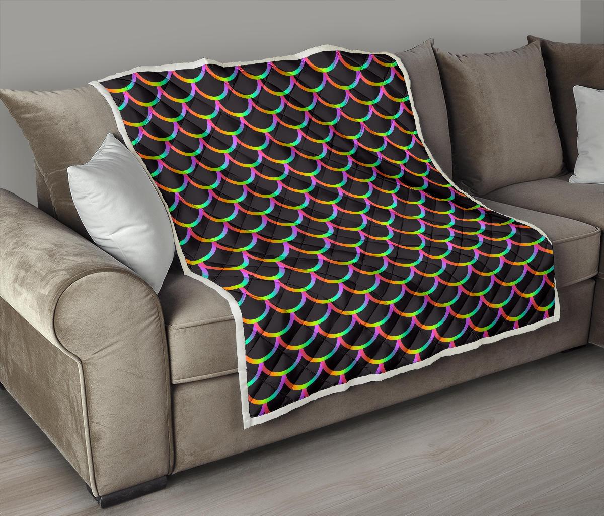 Mermaid Tail Rainbow Design Print Premium Quilt-JTAMIGO.COM