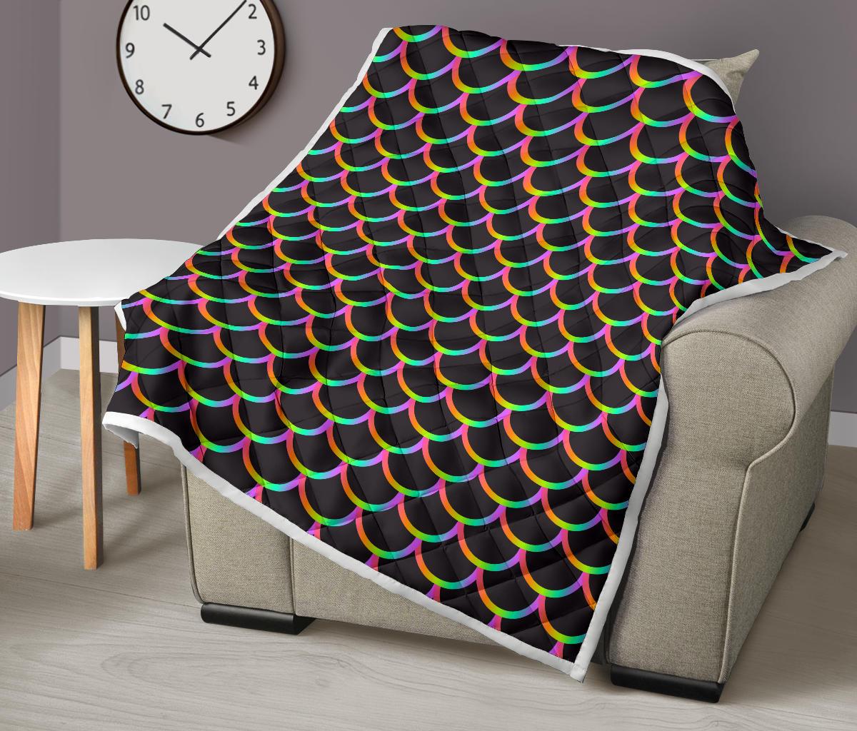 Mermaid Tail Rainbow Design Print Premium Quilt-JTAMIGO.COM
