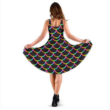Mermaid Tail Rainbow Design Print Sleeveless Dress