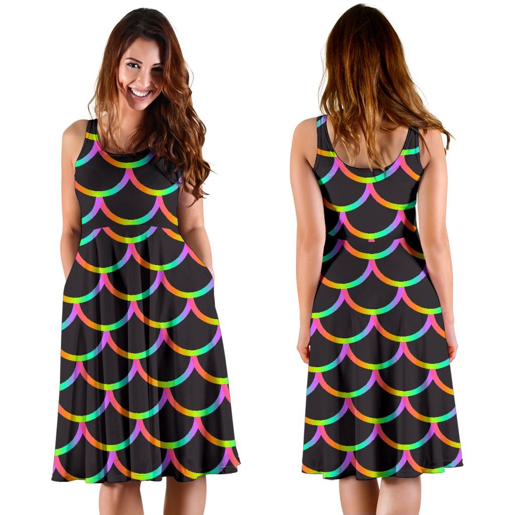 Mermaid Tail Rainbow Design Print Sleeveless Dress