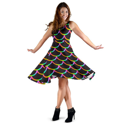 Mermaid Tail Rainbow Design Print Sleeveless Dress