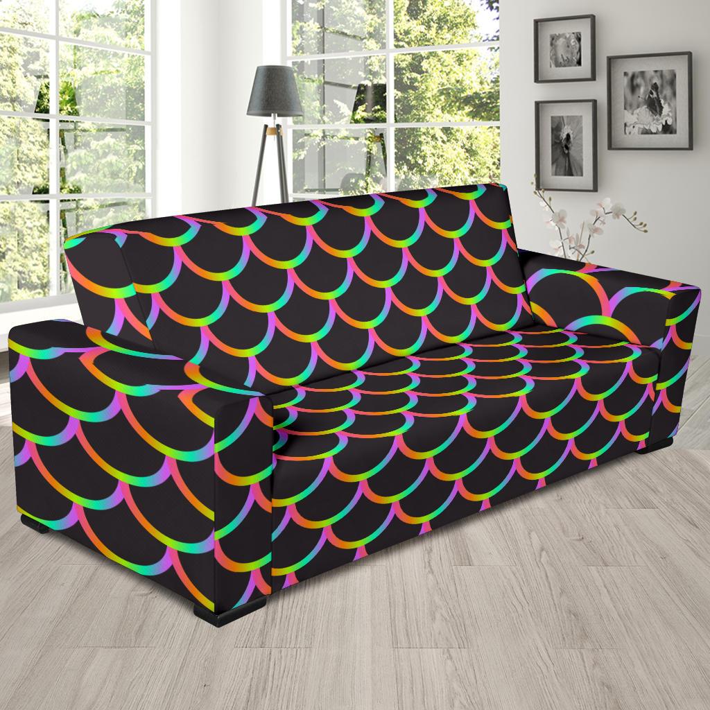 Mermaid Tail Rainbow Design Print Sofa Slipcover-JTAMIGO.COM