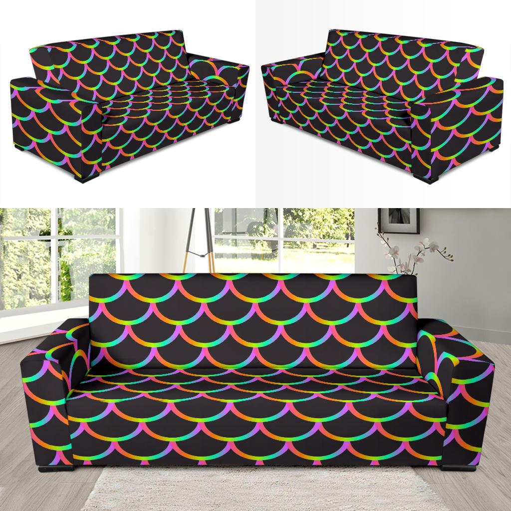 Mermaid Tail Rainbow Design Print Sofa Slipcover-JTAMIGO.COM