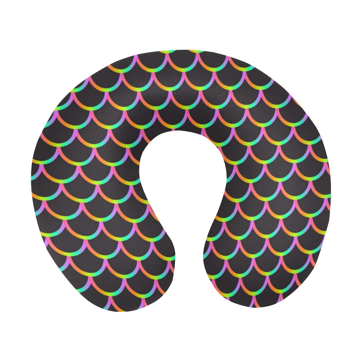 Mermaid Tail Rainbow Design Print U-Shaped Travel Neck Pillow-JTAMIGO.COM