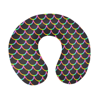 Mermaid Tail Rainbow Design Print U-Shaped Travel Neck Pillow-JTAMIGO.COM