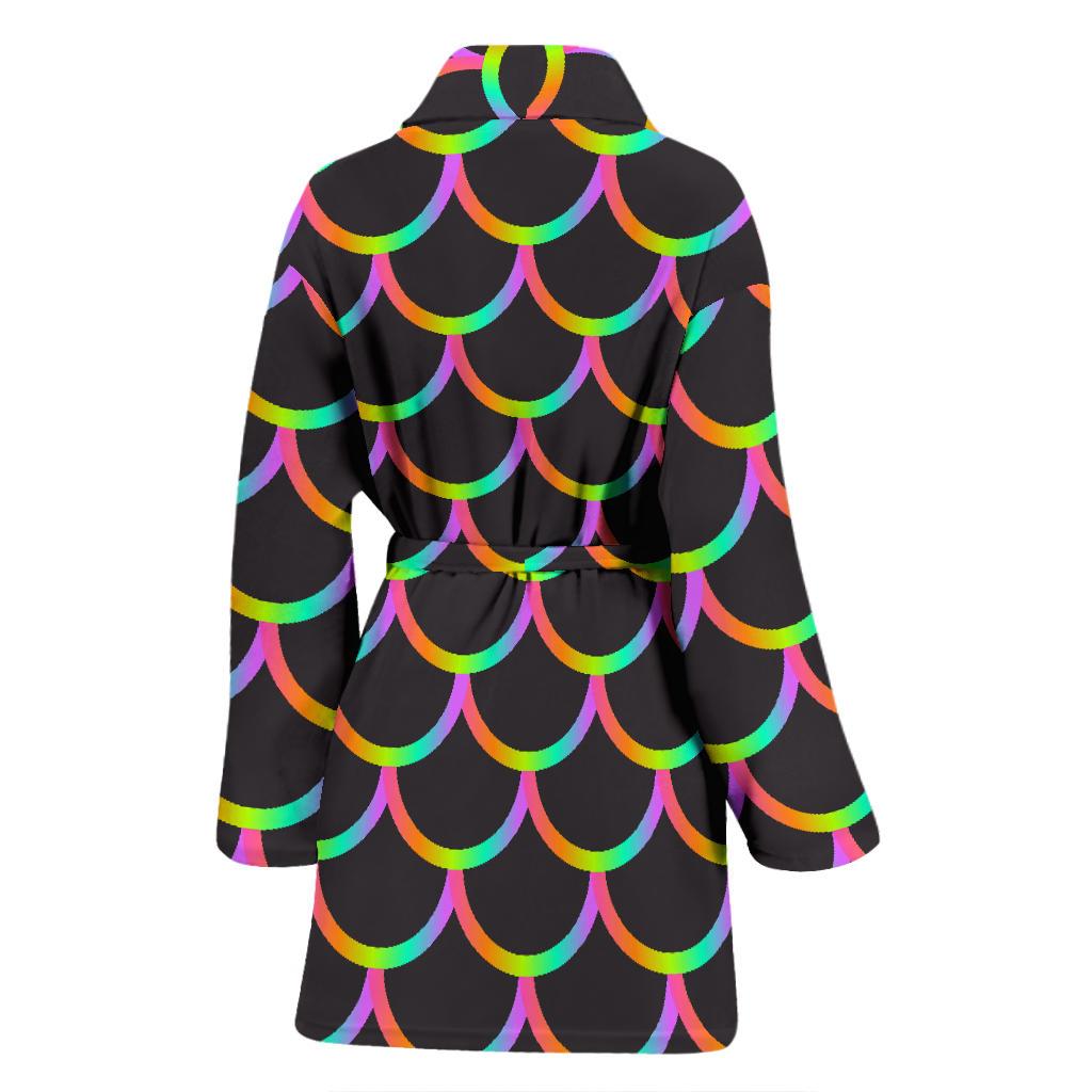 Mermaid Tail Rainbow Design Print Women Bath Robe-JTAMIGO.COM