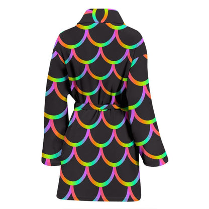 Mermaid Tail Rainbow Design Print Women Bath Robe-JTAMIGO.COM