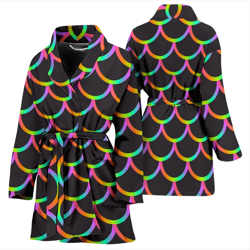 Mermaid Tail Rainbow Design Print Women Bath Robe-JTAMIGO.COM