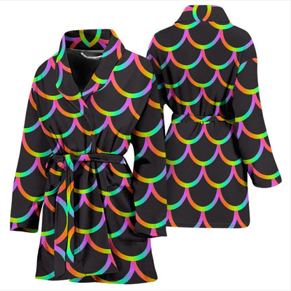 Mermaid Tail Rainbow Design Print Women Bath Robe-JTAMIGO.COM