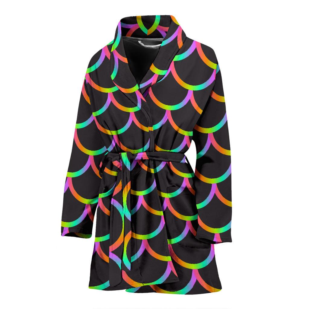 Mermaid Tail Rainbow Design Print Women Bath Robe-JTAMIGO.COM