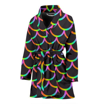 Mermaid Tail Rainbow Design Print Women Bath Robe-JTAMIGO.COM