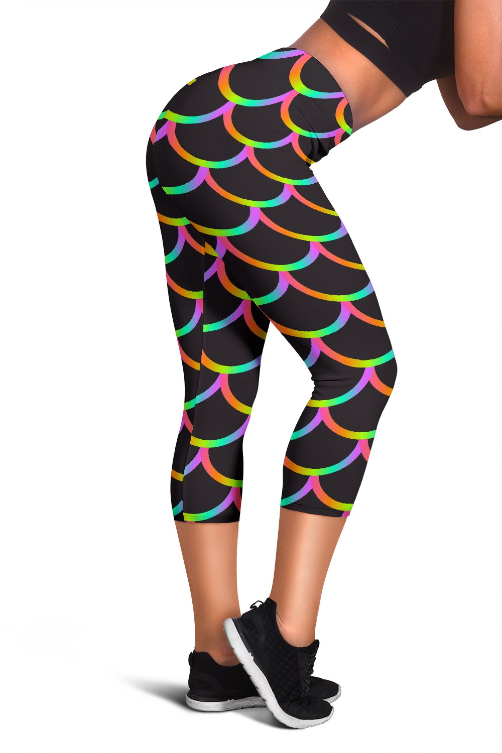 Mermaid Tail Rainbow Design Print Women Capris