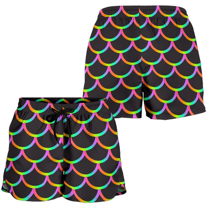 Mermaid Tail Rainbow Design Print Women Shorts-JTAMIGO.COM