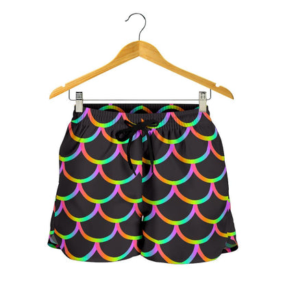 Mermaid Tail Rainbow Design Print Women Shorts-JTAMIGO.COM
