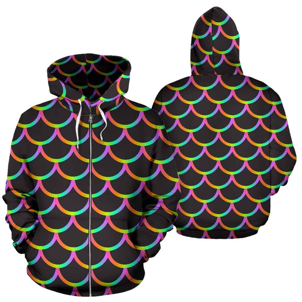 Mermaid Tail Rainbow Design Print Zip Up Hoodie