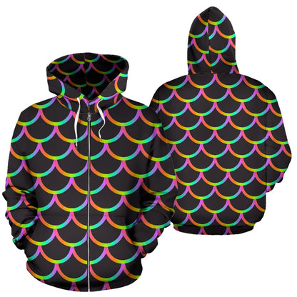 Mermaid Tail Rainbow Design Print Zip Up Hoodie