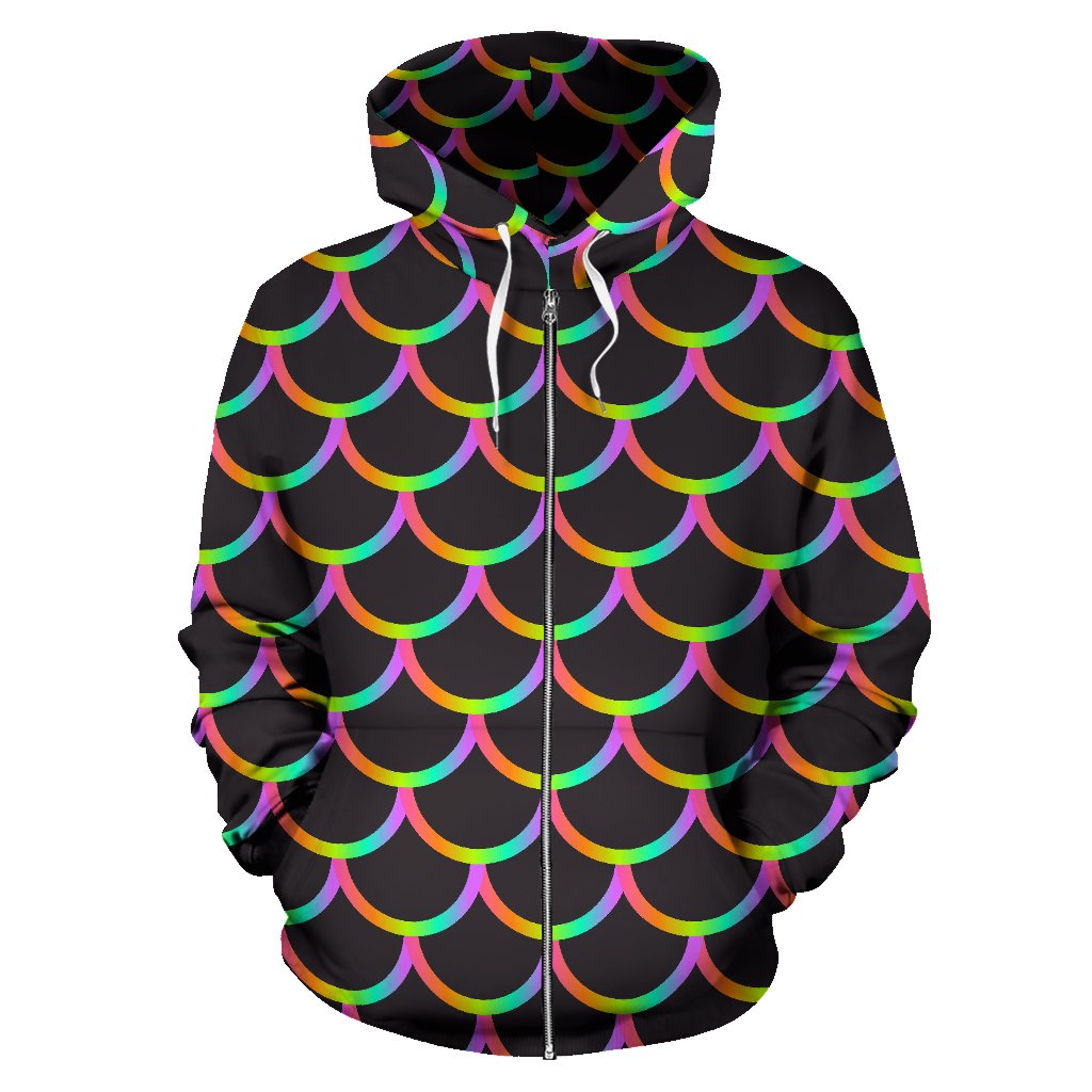 Mermaid Tail Rainbow Design Print Zip Up Hoodie