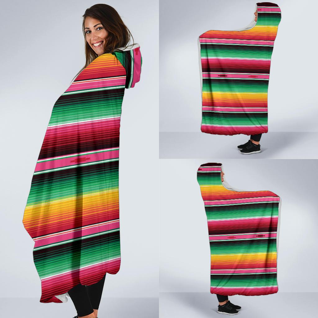 Mexican Blanket Classic Print Pattern Hooded Blanket-JTAMIGO.COM