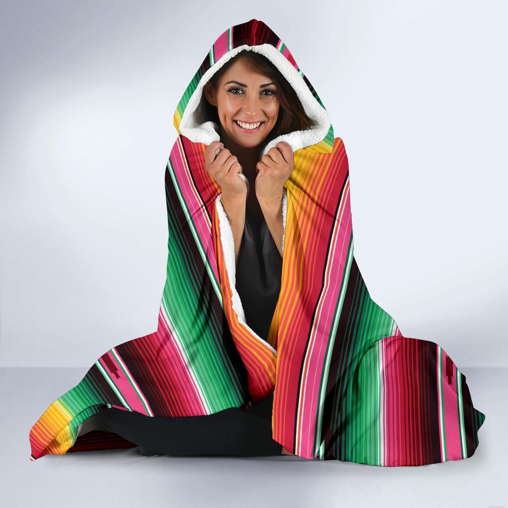 Mexican Blanket Classic Print Pattern Hooded Blanket-JTAMIGO.COM