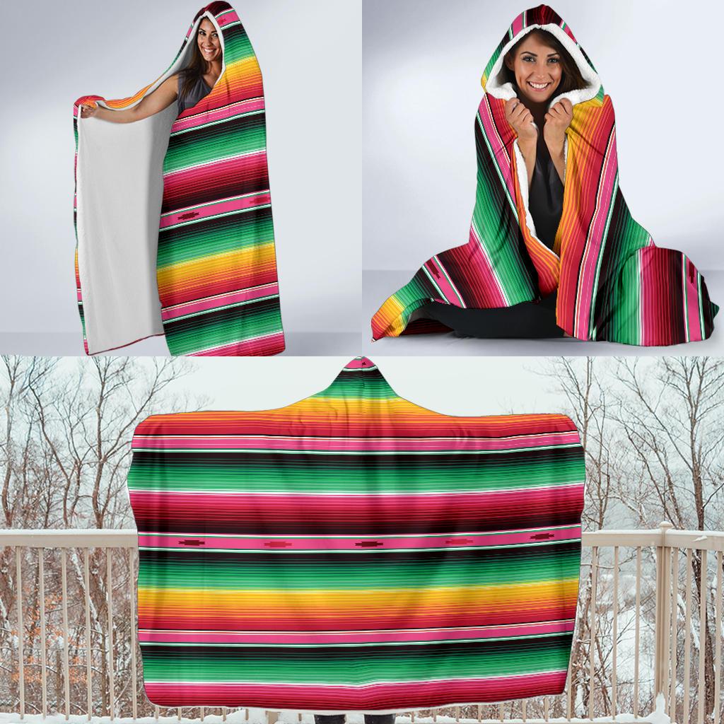Mexican Blanket Classic Print Pattern Hooded Blanket-JTAMIGO.COM