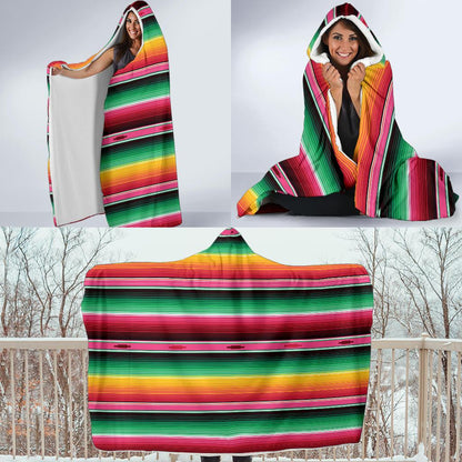 Mexican Blanket Classic Print Pattern Hooded Blanket-JTAMIGO.COM