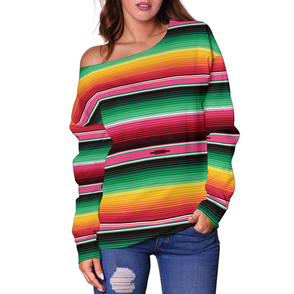 Mexican Blanket Classic Print Pattern Off Shoulder Sweatshirt