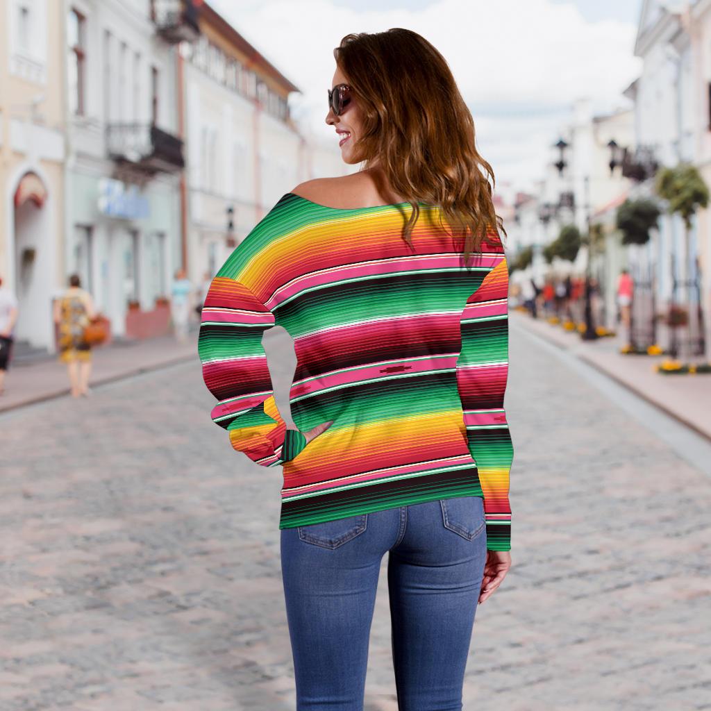 Mexican Blanket Classic Print Pattern Off Shoulder Sweatshirt
