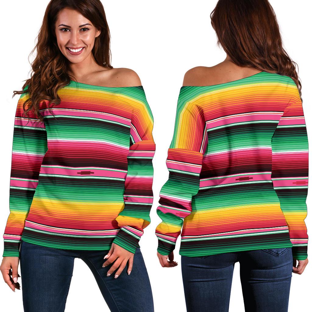 Mexican Blanket Classic Print Pattern Off Shoulder Sweatshirt