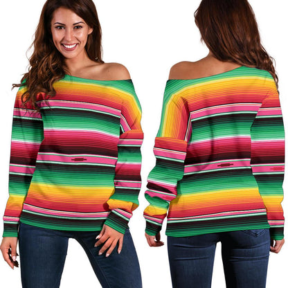 Mexican Blanket Classic Print Pattern Off Shoulder Sweatshirt