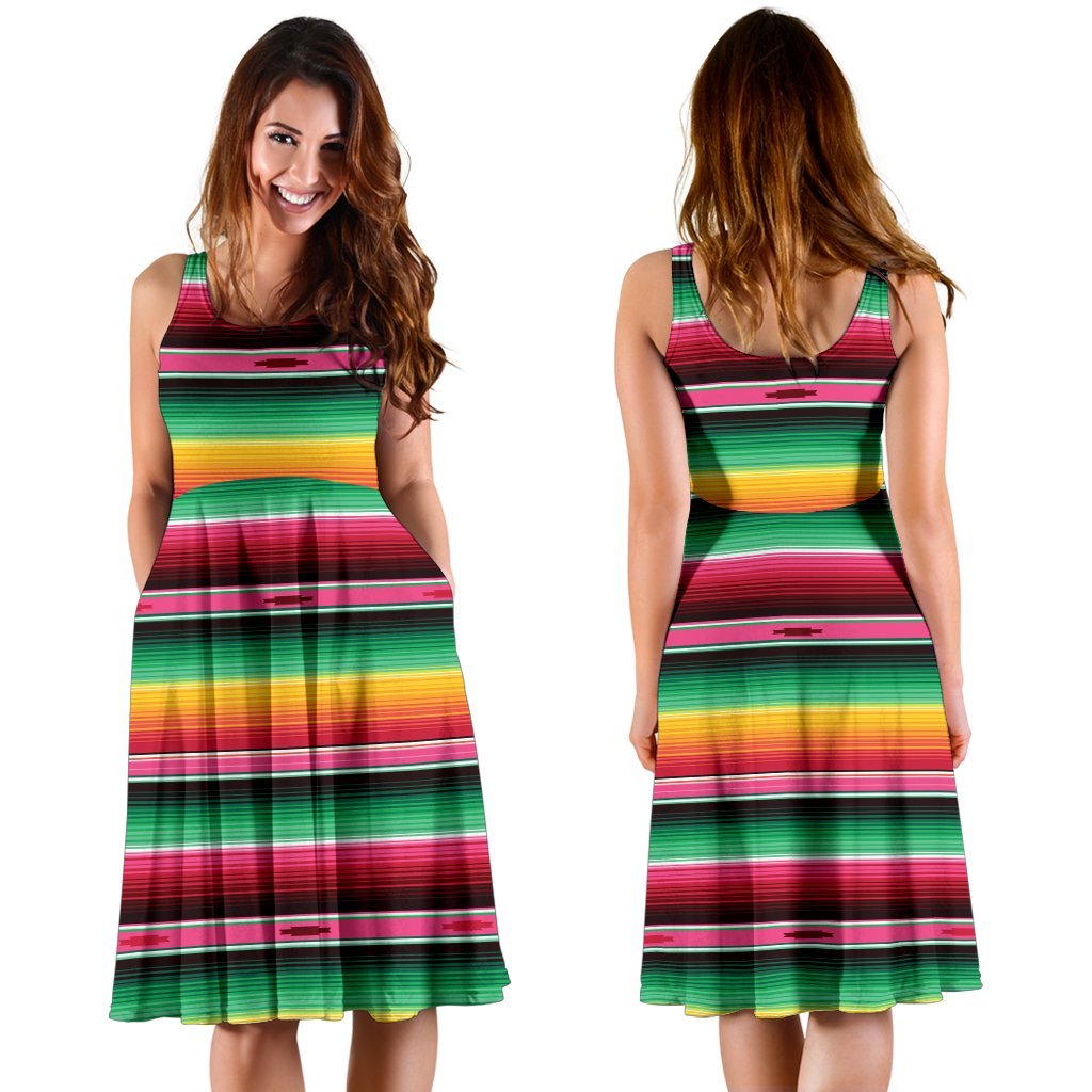 Mexican Blanket Classic Print Pattern Sleeveless Dress