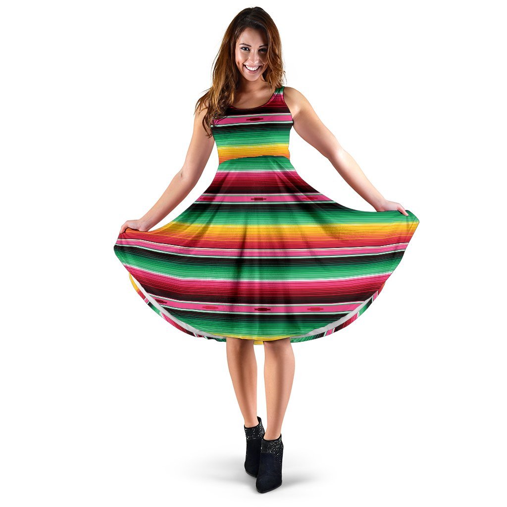 Mexican Blanket Classic Print Pattern Sleeveless Dress