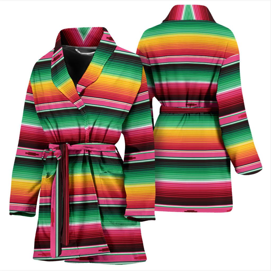 Mexican Blanket Classic Print Pattern Women Bath Robe-JTAMIGO.COM