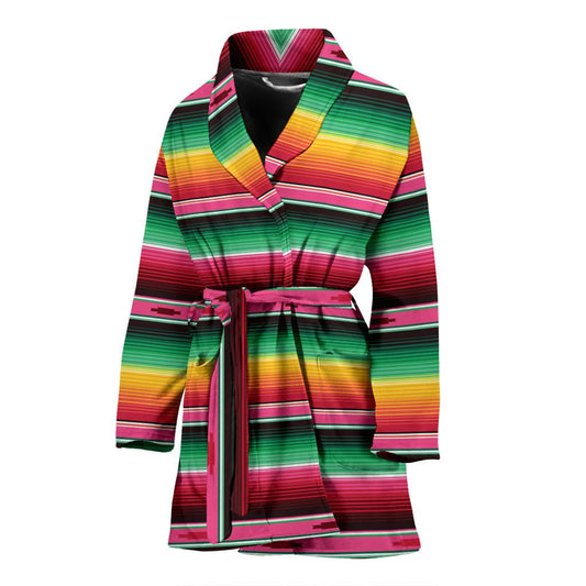 Mexican Blanket Classic Print Pattern Women Bath Robe-JTAMIGO.COM