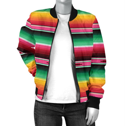 Mexican Blanket Classic Print Pattern Women Casual Bomber Jacket